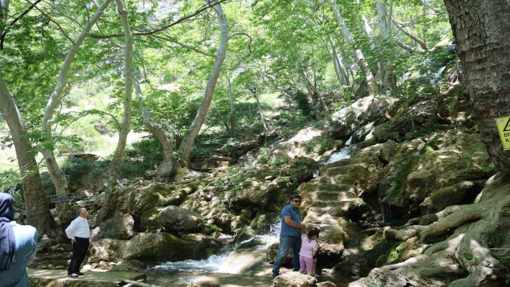 Kuruyan şelale yeniden &ccedil;ağladı, Adanalılar sıcaktan Obruk Şelalesi&rsquo;ne akın etti